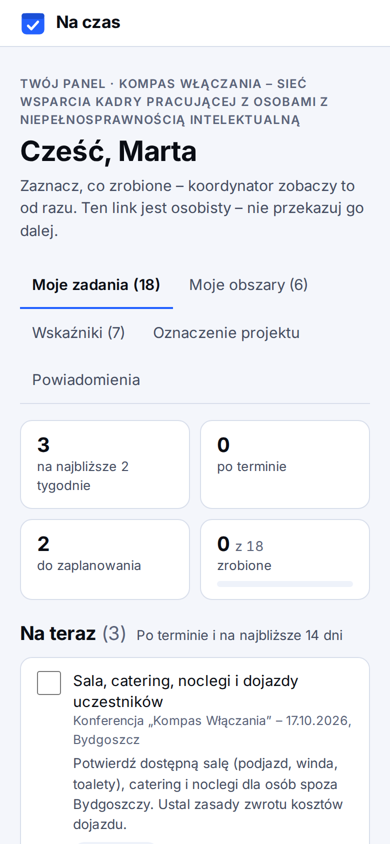 Panel osoby z zespołu na telefonie